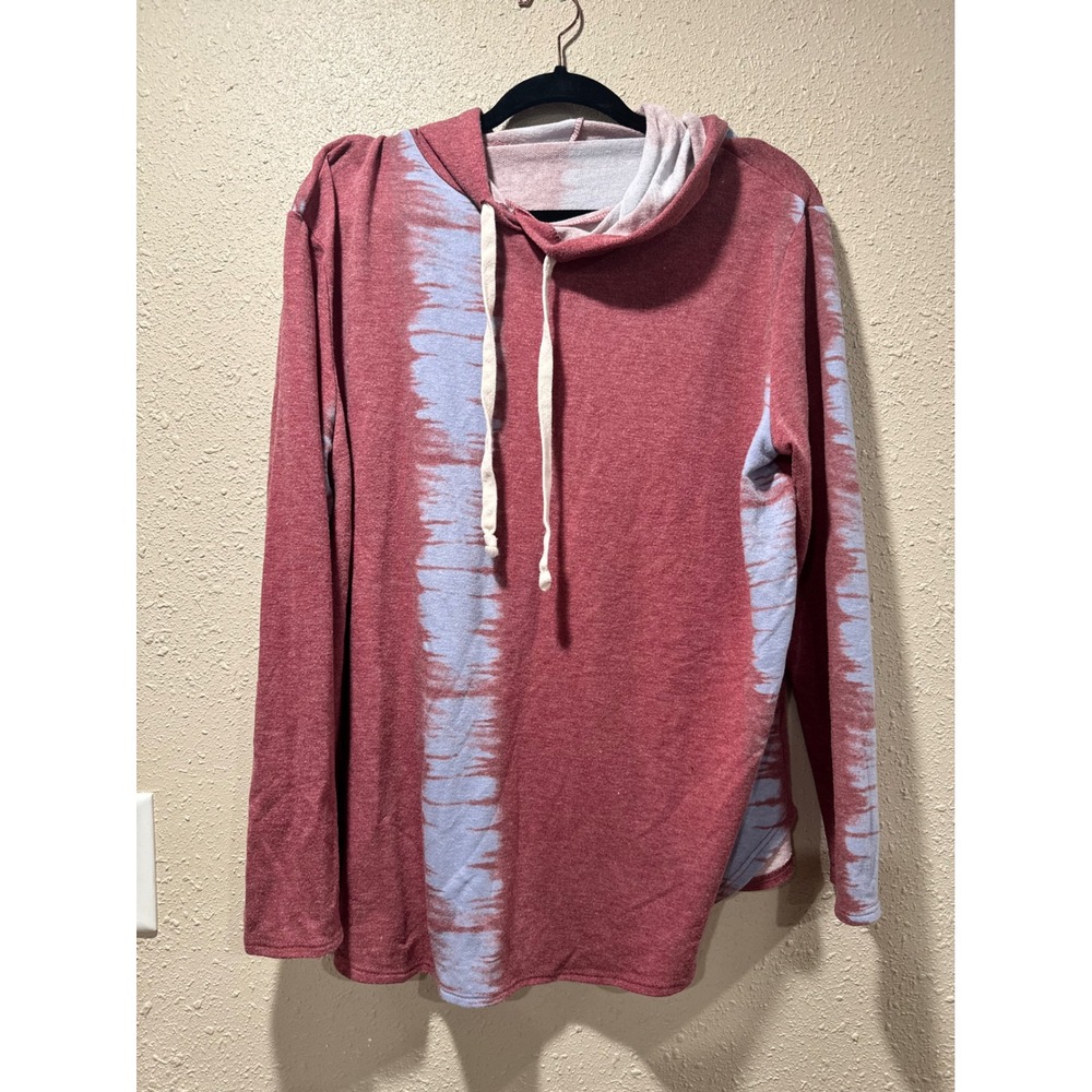 Womens Tie Dye Stripe Lightweight Hoodie Sweatshirt Red Blue Long‎ Sleeve Top